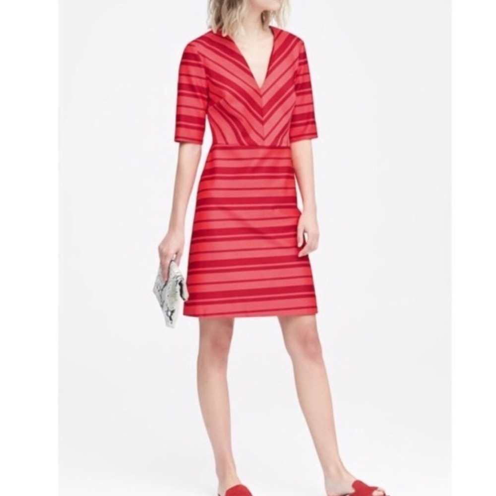 Banana Republic Pink & Red V-neck Shift Dress